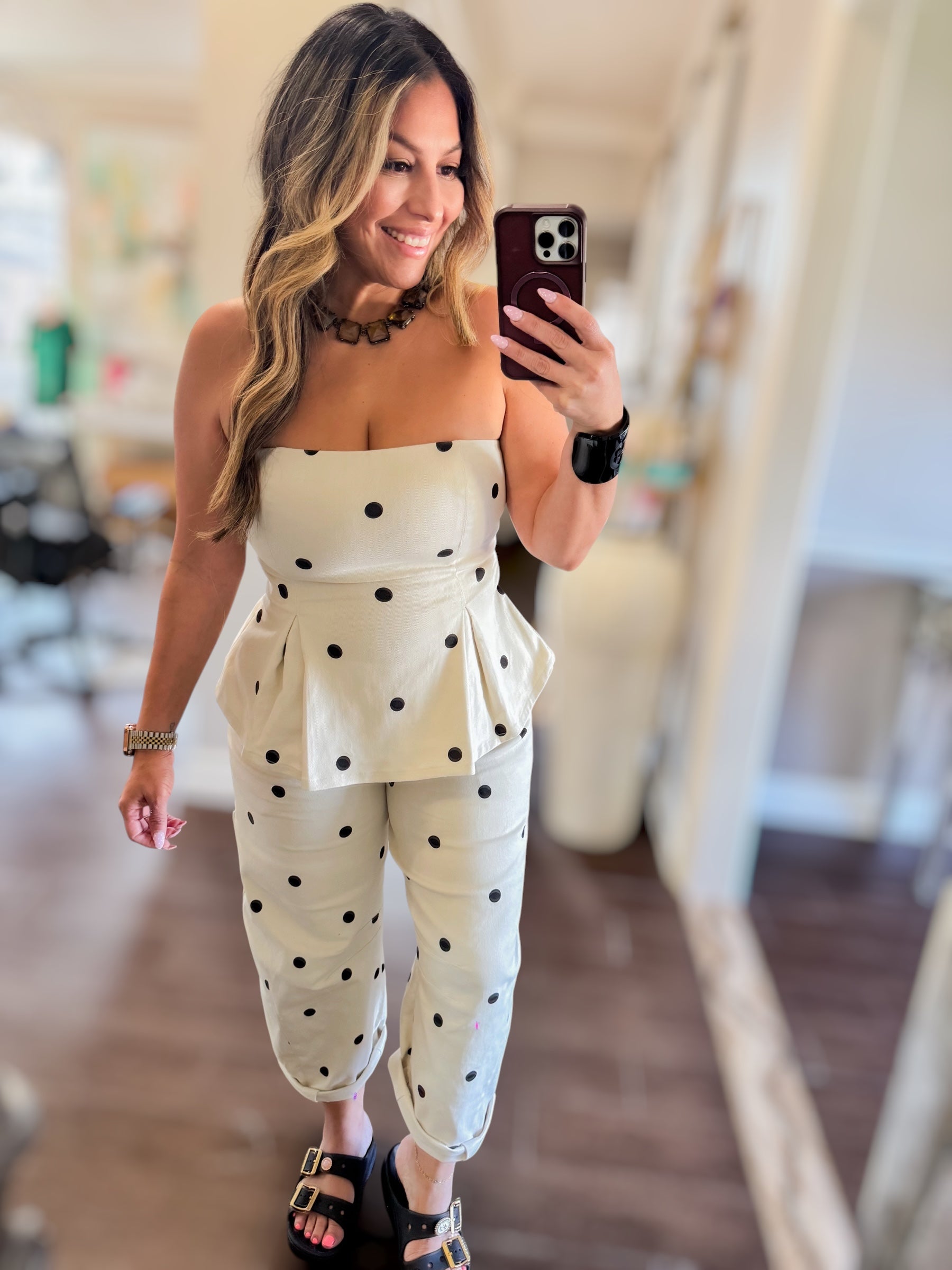 Strapless Polka Dot Peplum Top