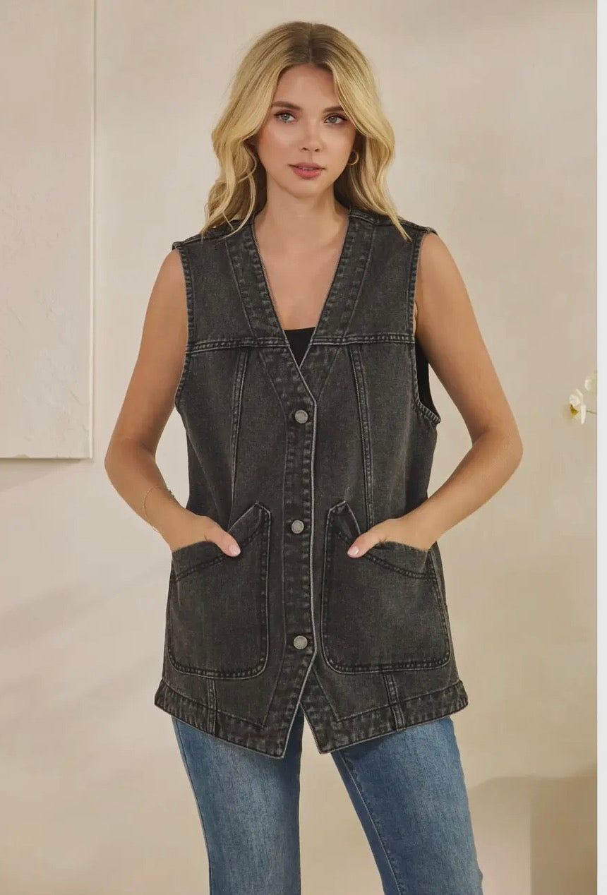 Oversize Black Denim Vest