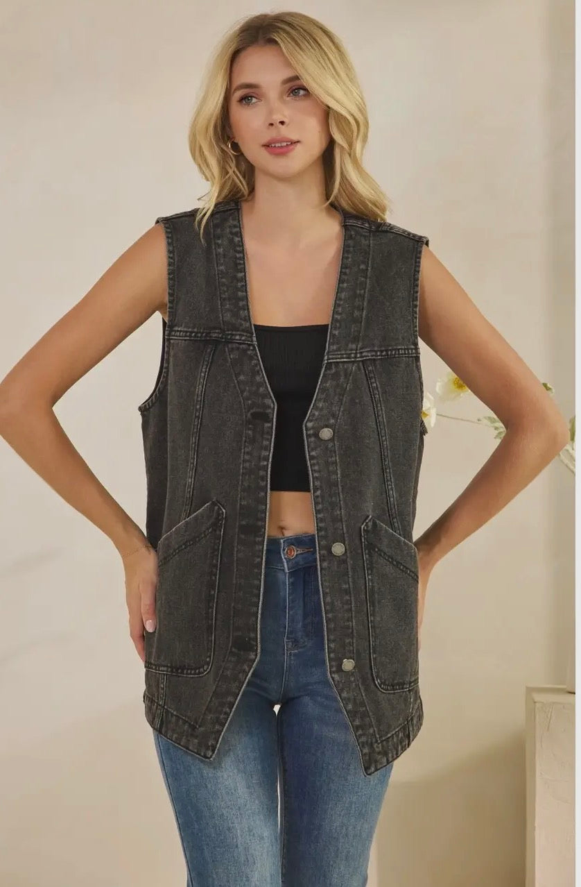 Oversize Black Denim Vest